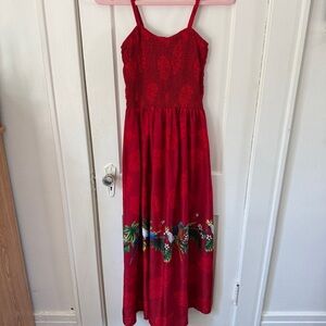 Rima Beachwear Vibrant Red Tropical Parrot Maxi Dress One Size